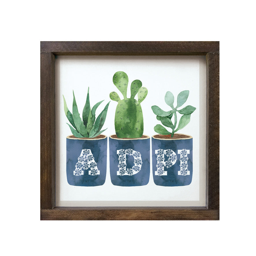 Alpha Delta Pi Sign - ADPi Succulents - 12"x12" | Dorm Decor and Gifts