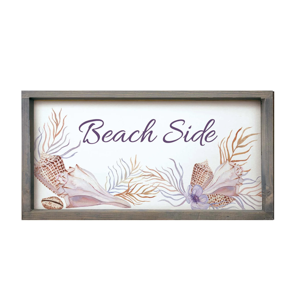 Beach Side Framed Art Wood Sign | Beach Home Decor | Beach Artwork | Summer Home Decor | Summer Art | Festive Fit Home | Sea Shell Art | Wood Signs | Summer Wood Signs