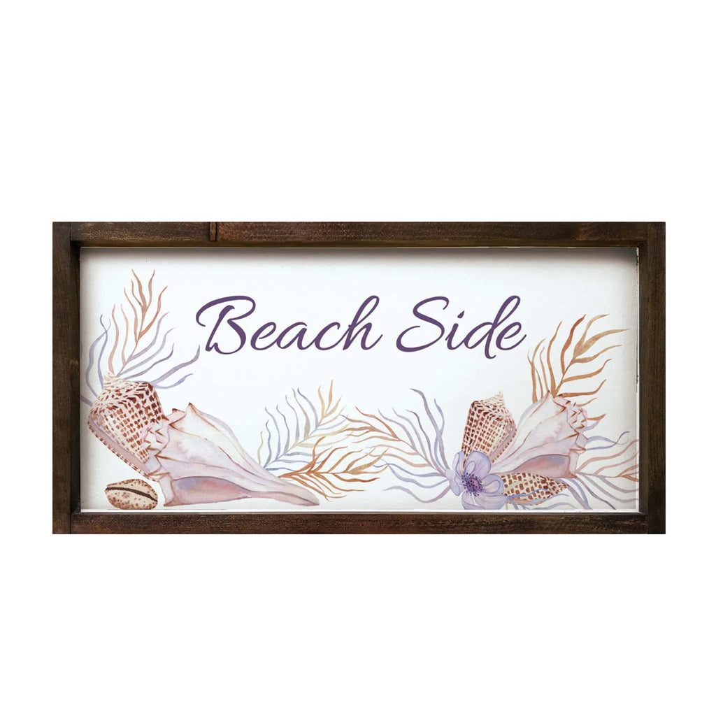 Beach Side Framed Art Wood Sign | Beach Home Decor | Beach Artwork | Summer Home Decor | Summer Art | Festive Fit Home | Sea Shell Art | Wood Signs | Summer Wood Signs