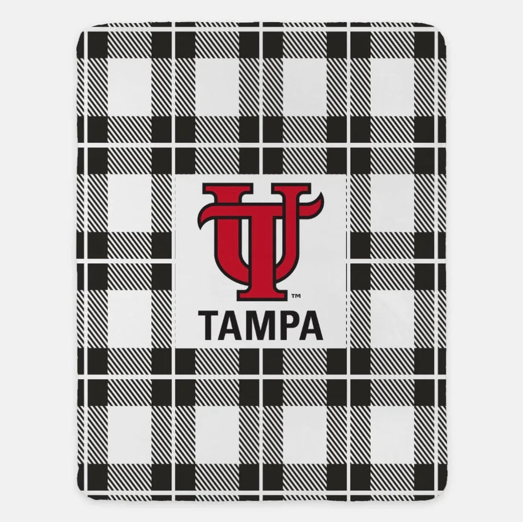 University of Tampa XL 60x80 Sherpa Blanket - UT Plaid | Spartan Fan Gifts | Festive Fit Home