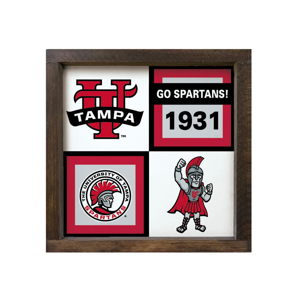 University of Tampa 12x12 Wood Framed Sign Classic Color Block | Wall Art Gifts | Festive Fit Home