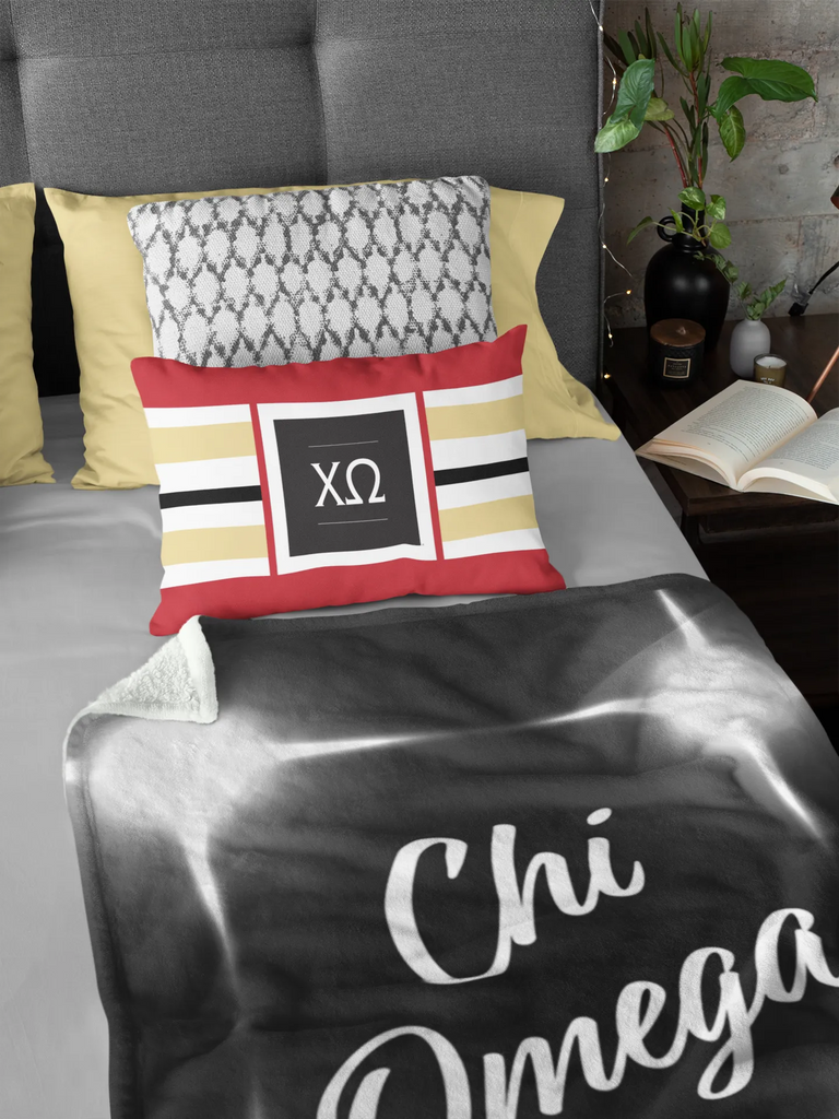 Chi Omega Greek Letters Lumbar Pillow Cover | Custom Gifts and Decor | Festive Fit Home