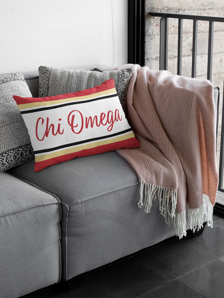 Chi Omega Striped Lumbar Pillow Cover | Official Accessories | Custom Gifts | Festive Fit Home