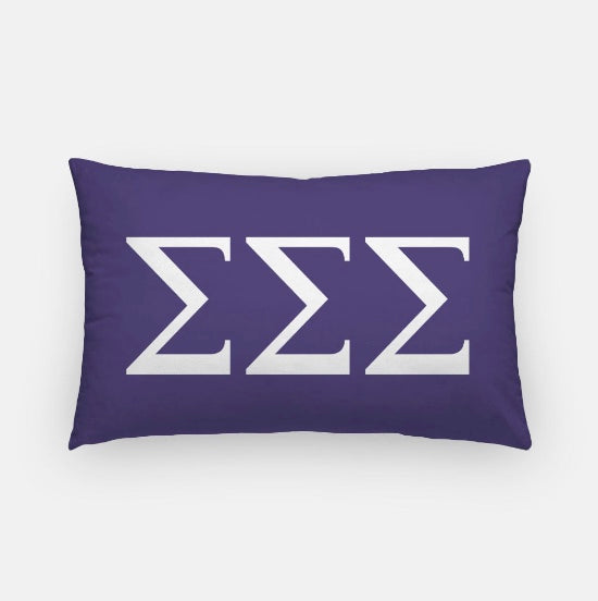 Tri Sigma Lumbar Pillow Cover Greek Letters | Official Sigma Sigma Sigma Gift Shop | Festive Fit Home