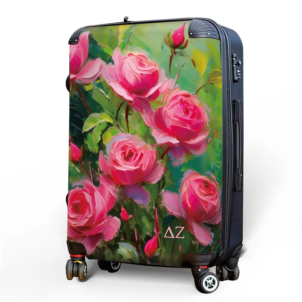 Delta Zeta 20" Carry-on Suitcase Luggage - Bold Pink Roses | DZ Gifts