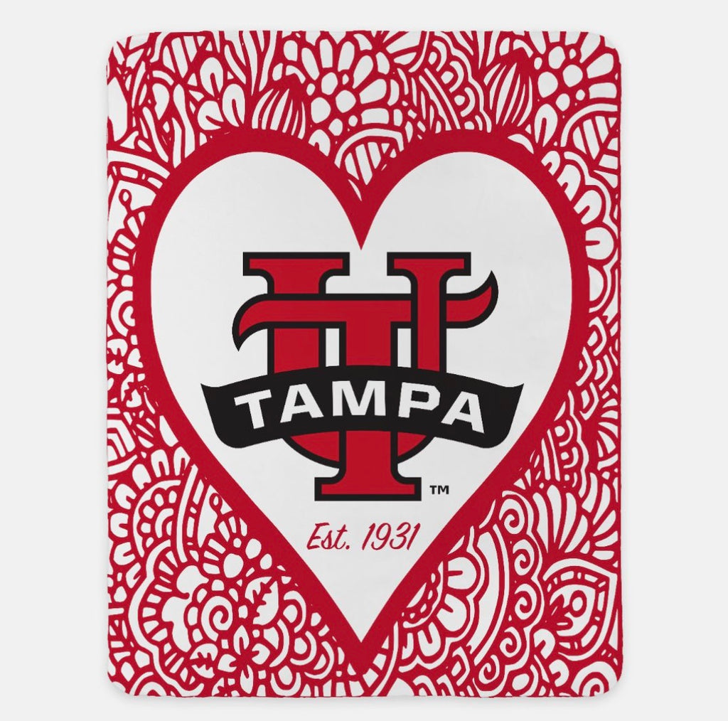 University of Tampa Blanket XL 60x80 Red Mandala Heart | UTampa Gifts