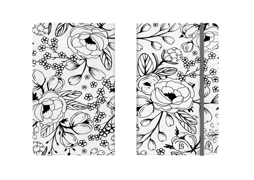 Black and White Floral Sketch Notebook Folio | College Accessories | Gifts | Festive Fit Home