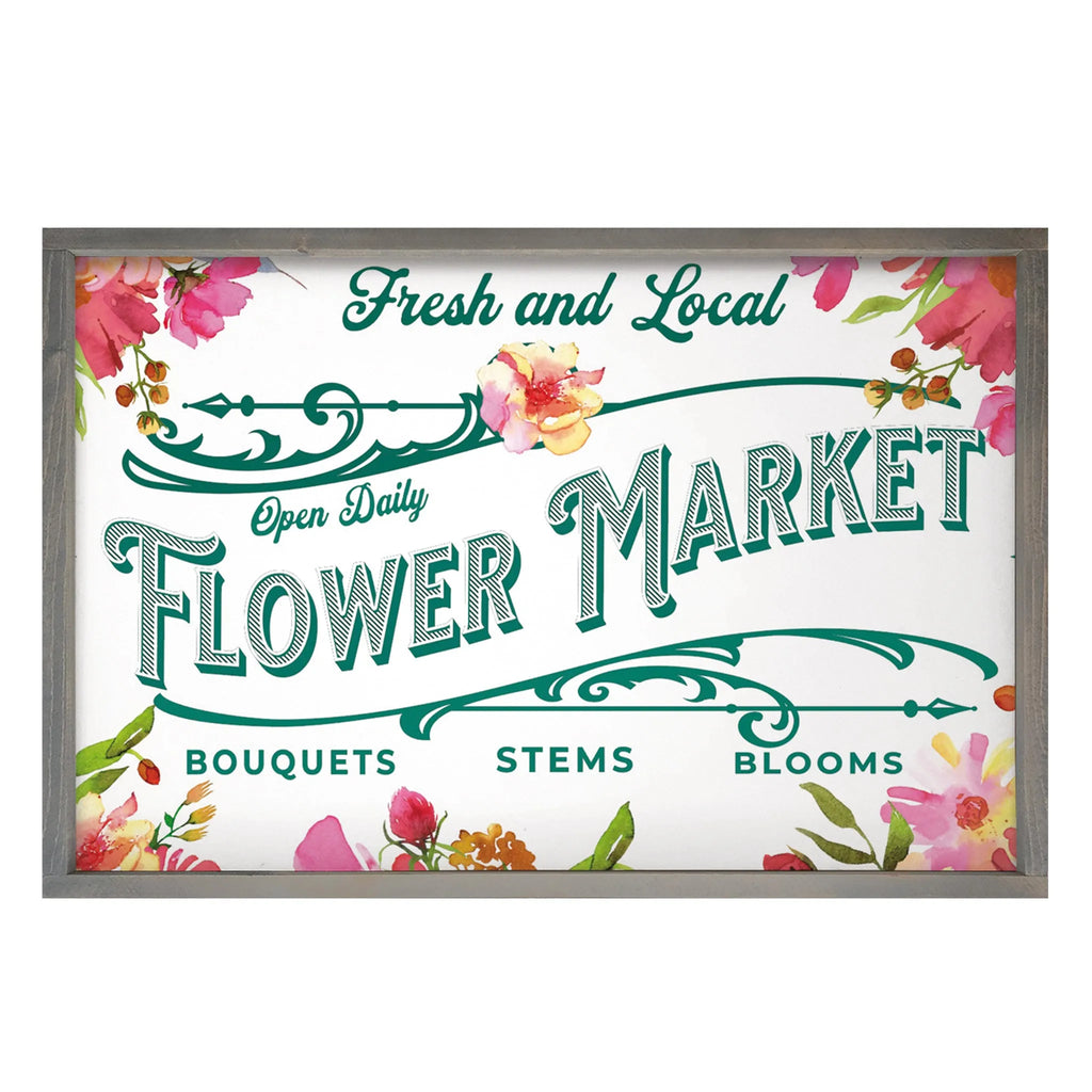 Fresh Flower Market Large Framed Farmhouse Sign 24"x36" | Spring Art | Festive Fit Home | Spring Home Decor