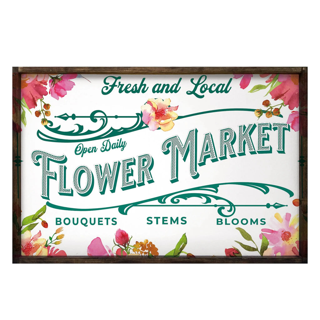 Fresh Flower Market Large Framed Farmhouse Sign 24"x36" | Spring Art | Festive Fit Home | Spring Home Decor