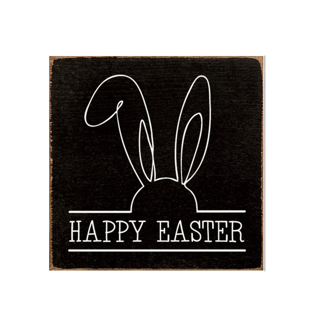 Bunny Ears Happy Easter Wood Sign - 7"x7" | Easter Home Decor | Festive Fit Home