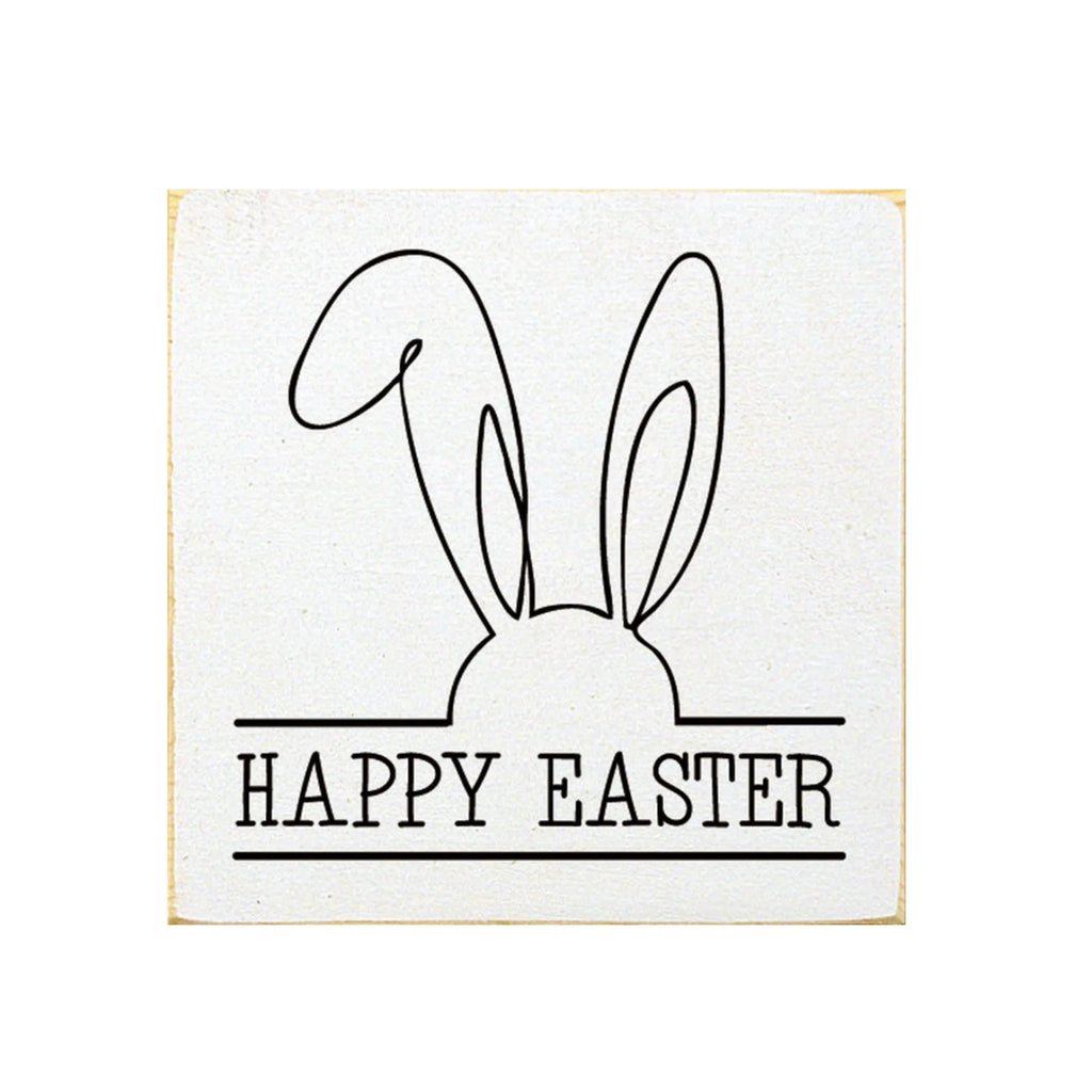 Bunny Ears Happy Easter Wood Sign - 7"x7" | Easter Home Decor | Festive Fit Home