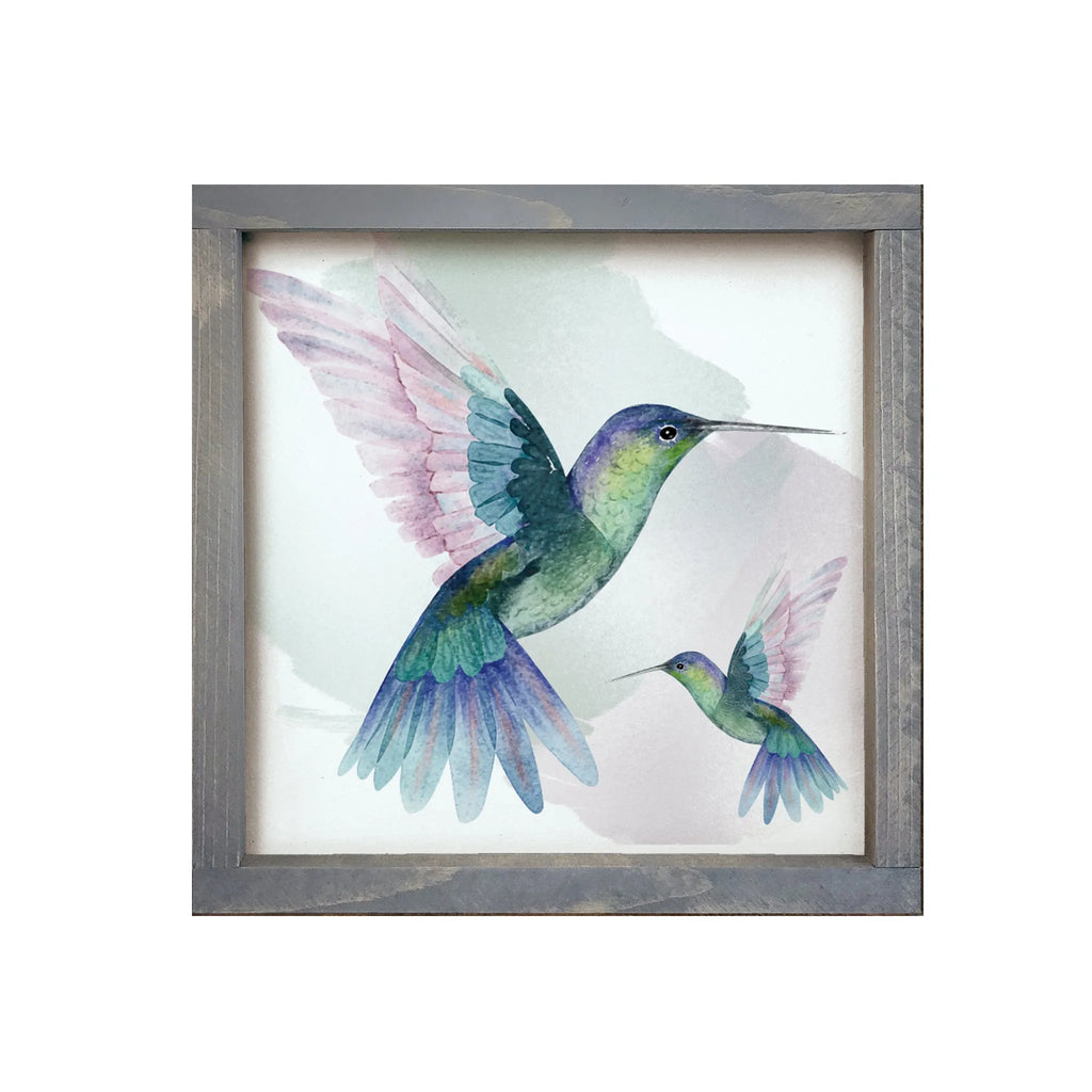 Hummingbirds Art Framed Wood Sign 12"x12" | Spring and Summer Decor | Festive Fit Home