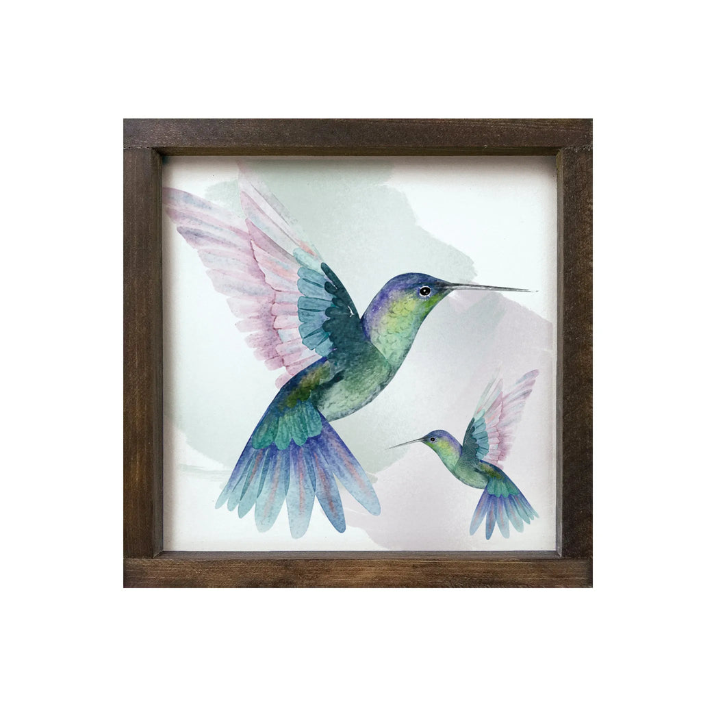 Hummingbirds Art Framed Wood Sign 12"x12" | Spring and Summer Decor | Festive Fit Home