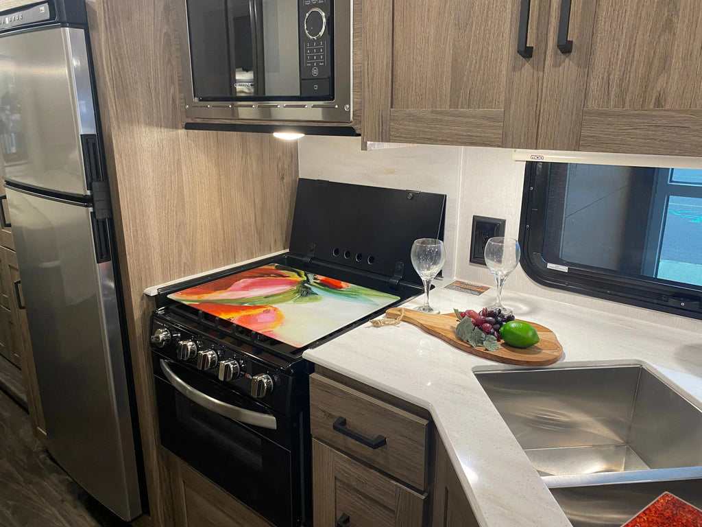 RV Stove Top Cover | Multi-Purpose Cutting Board  | Glass Cover | Camper Stove Cover | Decorative Cover | Festive Fit Home