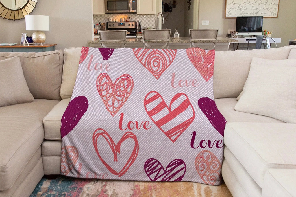 Valentine's Blanket with Hearts - Purple Doodle - 60"x80" | Sherpa | Gifts and Decor | Festive Fit Home