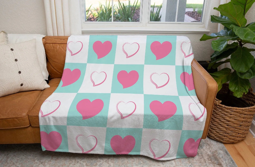 Blanket with Checkered Hearts - 60"x80" | Valentine's Day Gifts  | Festive Fit Home