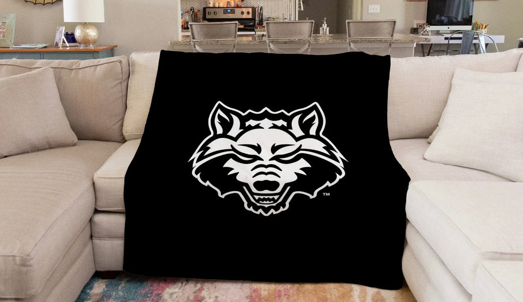 Arkansas State Sherpa Blanket - Black and White Wolf Head 60"x80" | Gift Shop | Festive Fit Home | Decor