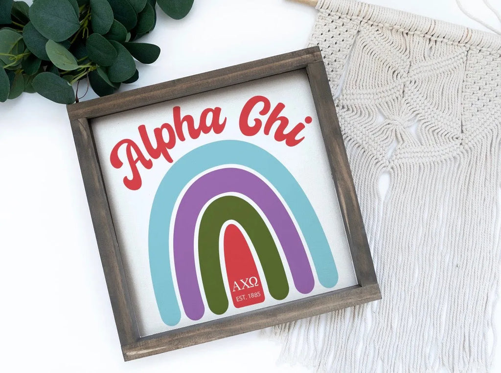 Alpha Chi Omega Sign - Rainbow -  12"x12" | Gifts and Decor  | Festive Fit Home