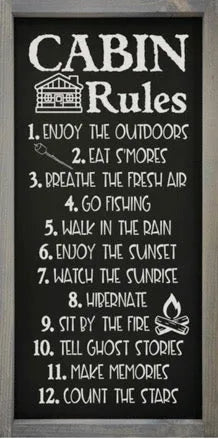 Large Framed Wood Sign - Cabin Rules - 12"x24" | Quote Sign