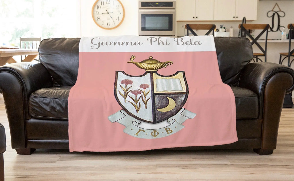 Gamma Phi Beta Blanket XL 60x80 Crest - Wide Band | GPhiB Gifts & Decor