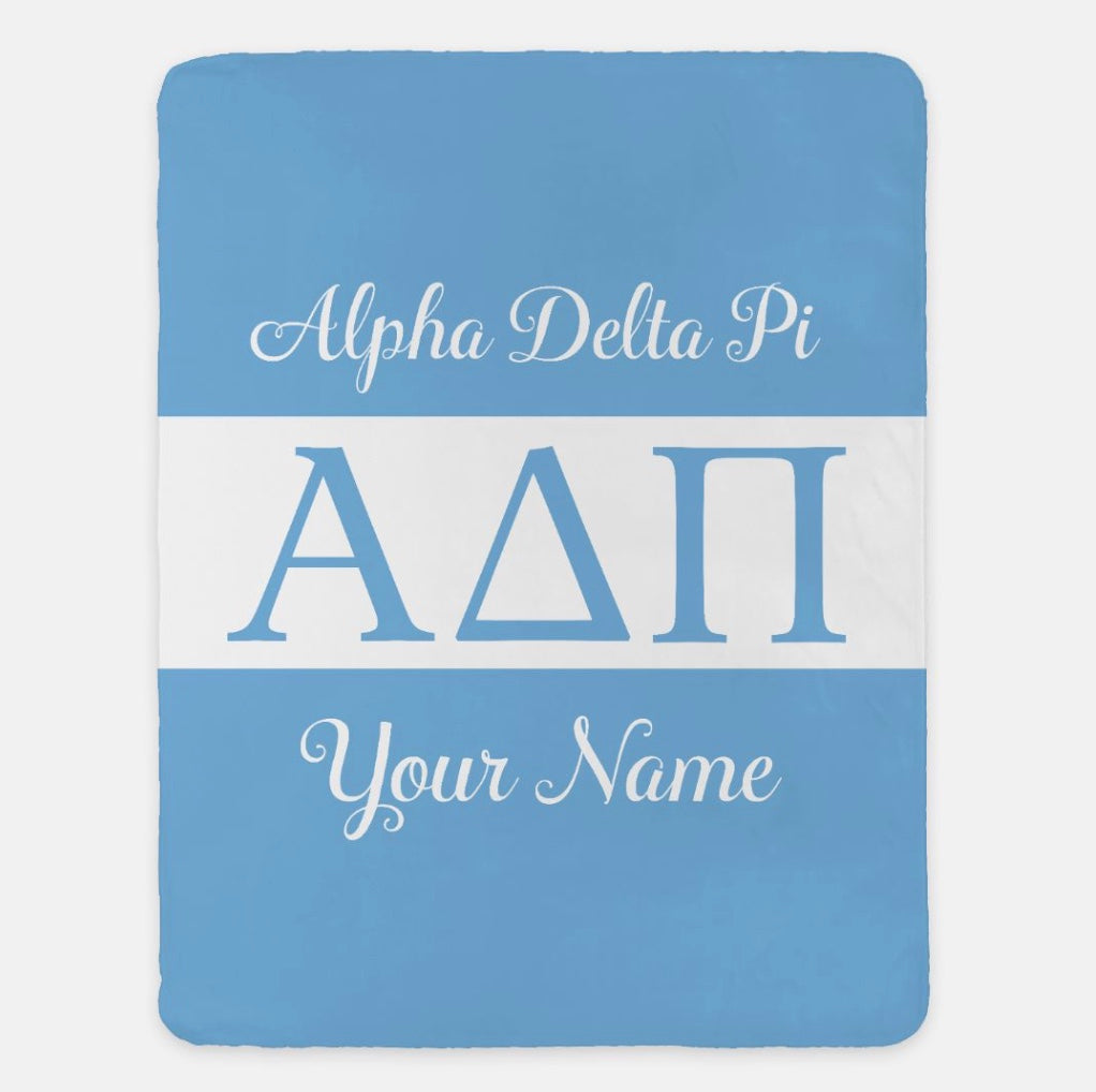 Personalized Alpha Delta Pi Sherpa Blanket - Greek Letters 60"x80" 