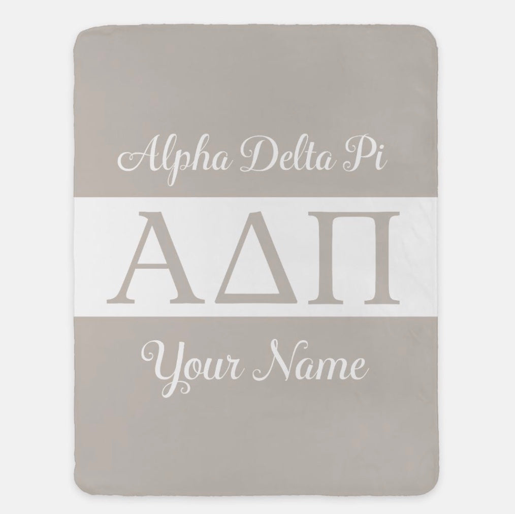Personalized Alpha Delta Pi Sherpa Blanket - Greek Letters 60"x80" 