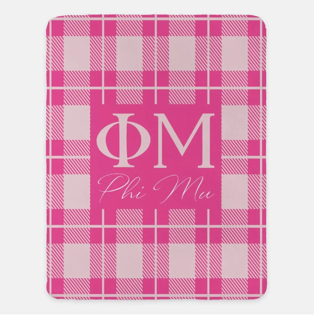 Phi Mu XL 60x80 Plaid Sherpa Blanket | Official Gifts, Decor & Merch