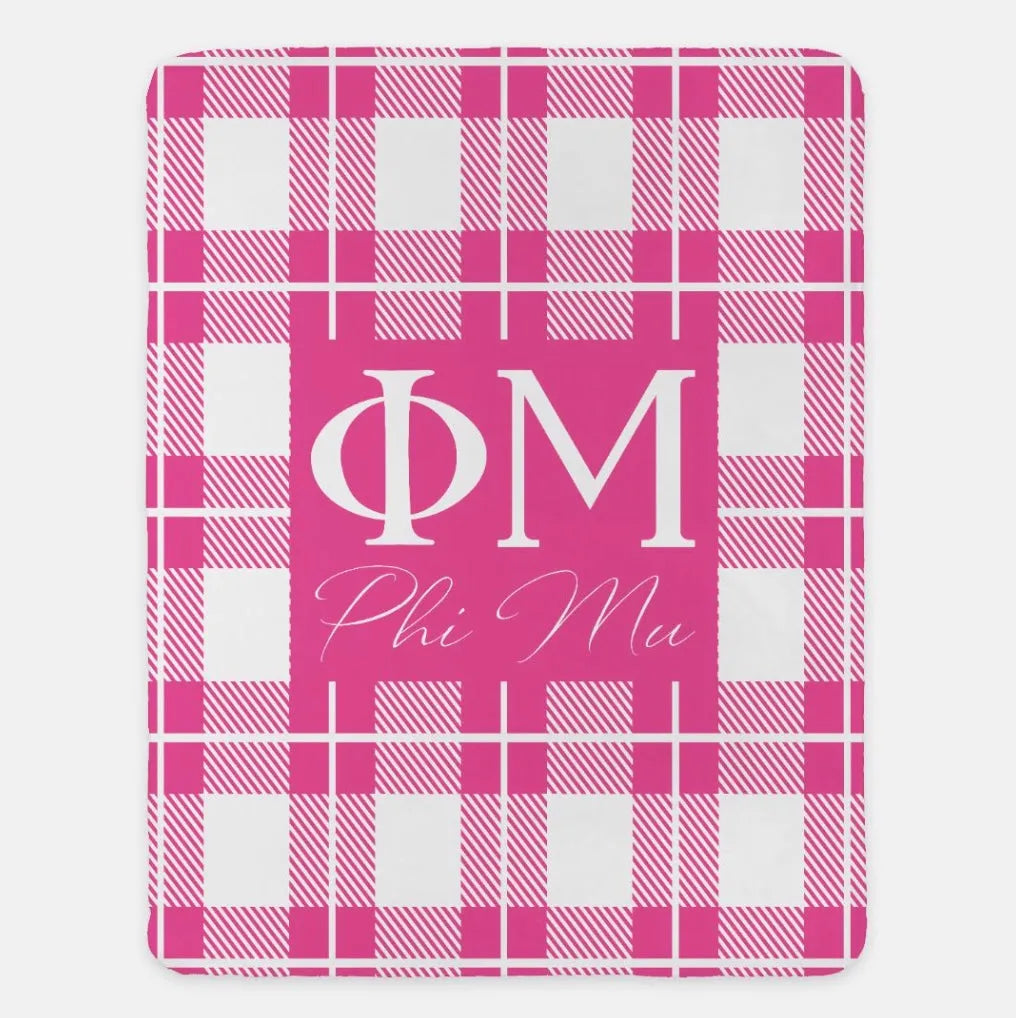 Phi Mu XL 60x80 Plaid Sherpa Blanket | Official Gifts, Decor & Merch