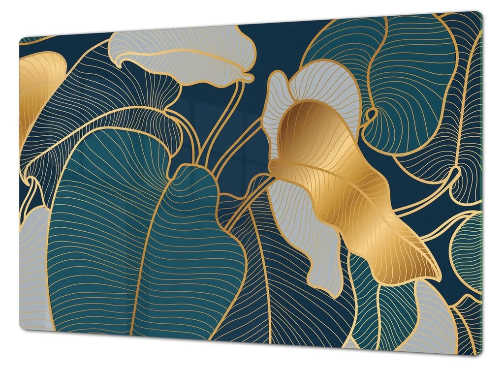 Stove Top Cover - Gold & Teal Palms | Gas & Electric Noodle Board