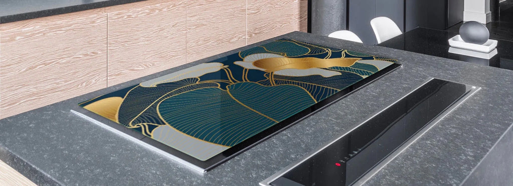 Stove Top Cover - Gold & Teal Palms | Gas & Electric Noodle Board