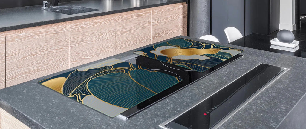 Stove Top Cover - Gold & Teal Palms | Gas & Electric Noodle Board