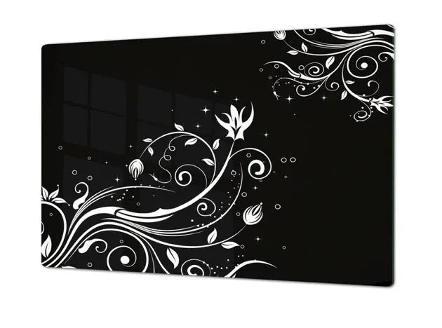 Black and White Floral Scroll Glass Range Cover and Multi-Purpose Cutting Boards | Charcuterie Boards | Festive Fit HomeBlack and White Floral Scroll Glass Range Cover and Multi-Purpose Cutting Boards | Charcuterie Boards | Festive Fit Home | Induction Top Cover | Noodle Board