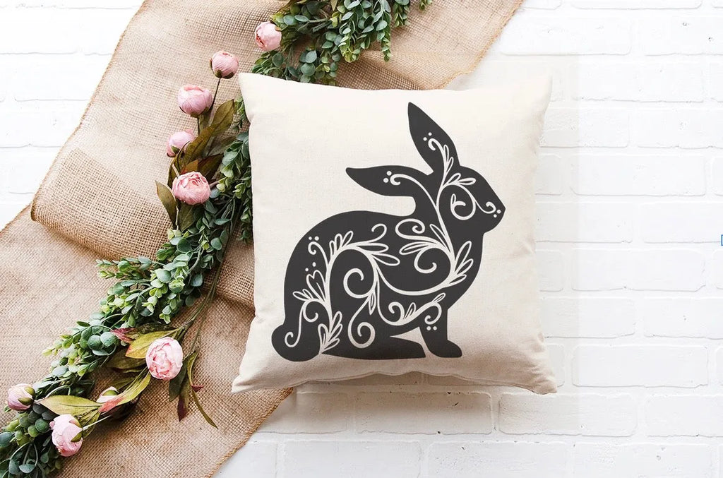 Bunny Silhouette Pillow Cover (Black | Right) | Easter Home Decor | Festive Fit Home