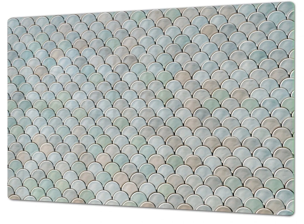 Fish Scales Glass Range Cover and Multi-Purpose Cutting Boards, Glass Boards, festive Fit Home, Kitchen art work, Glass Charcuterie Boards, Induction Top Covers | Beach Home Decor | Summer Kitchen Decor