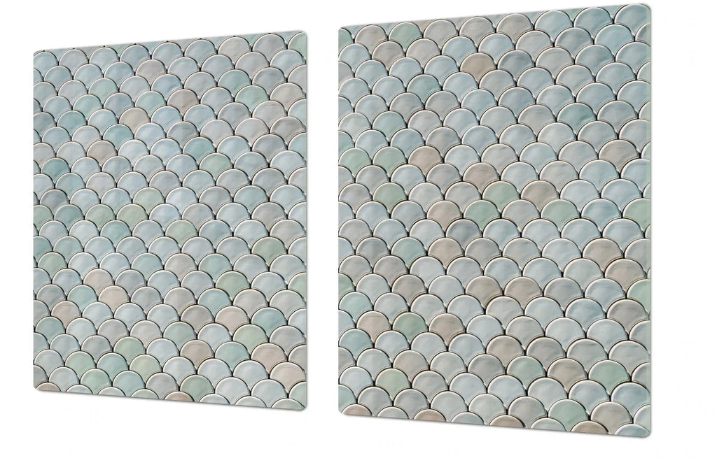 Fish Scales Glass Range Cover and Multi-Purpose Cutting Boards, Glass Boards, festive Fit Home, Kitchen art work, Glass Charcuterie Boards, Induction Top Covers | Beach Home Decor | Summer Kitchen Decor