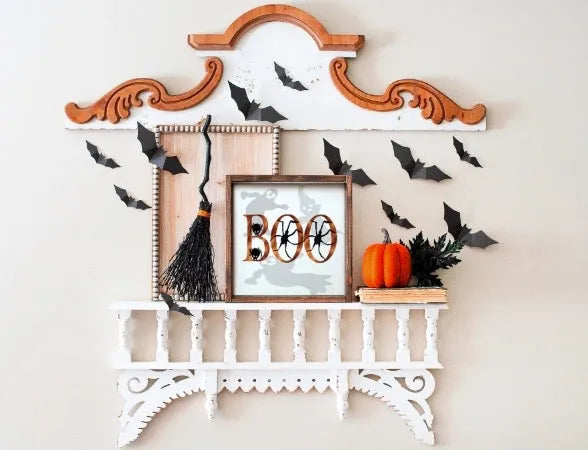 BOO Halloween Wood Sign with Ghost 12x12 - Halloween Art | Halloween Home Decor - Halloween Sign  - Festive Fit Home