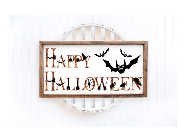 Happy Halloween Large Wood Sign -12"x24" | Halloween Art Work | Halloween Wood Sign | Halloween Home Decor | Rustic Halloween Art | Farmhouse Halloween Art | Festive Fit Home