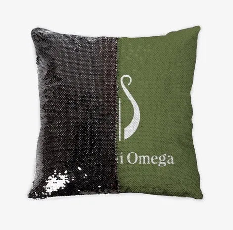 Alpha Chi Omega Silver Sequin Reversible Pillow Cover - Olive Lyre | Gifts and Merchandise