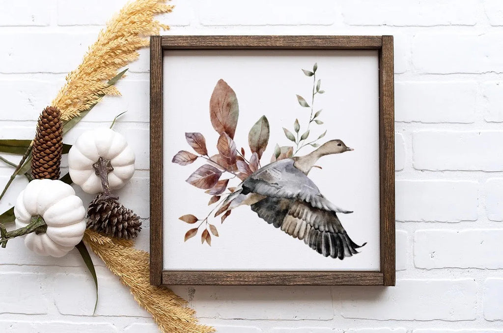 Autumn Goose Fall Framed Art -12"x12" | Fall Home Decor | Fall Art | Festive Fit Home