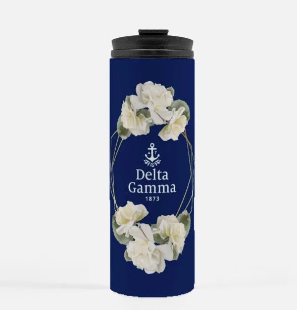 Delta Gamma Navy White Rose Gold Frame Thermal Tumbler 16 oz. | Gifts