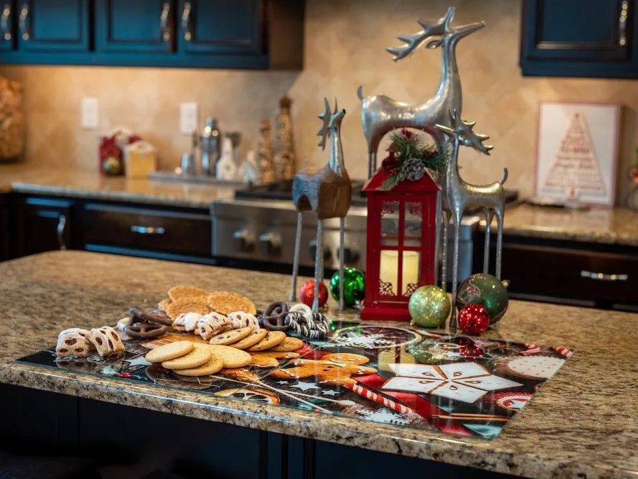 Glass Range Cover | Multi-Purpose Charcuterie Board - Gingerbread Man | Christmas Cookie Tray | Festive Fit Home