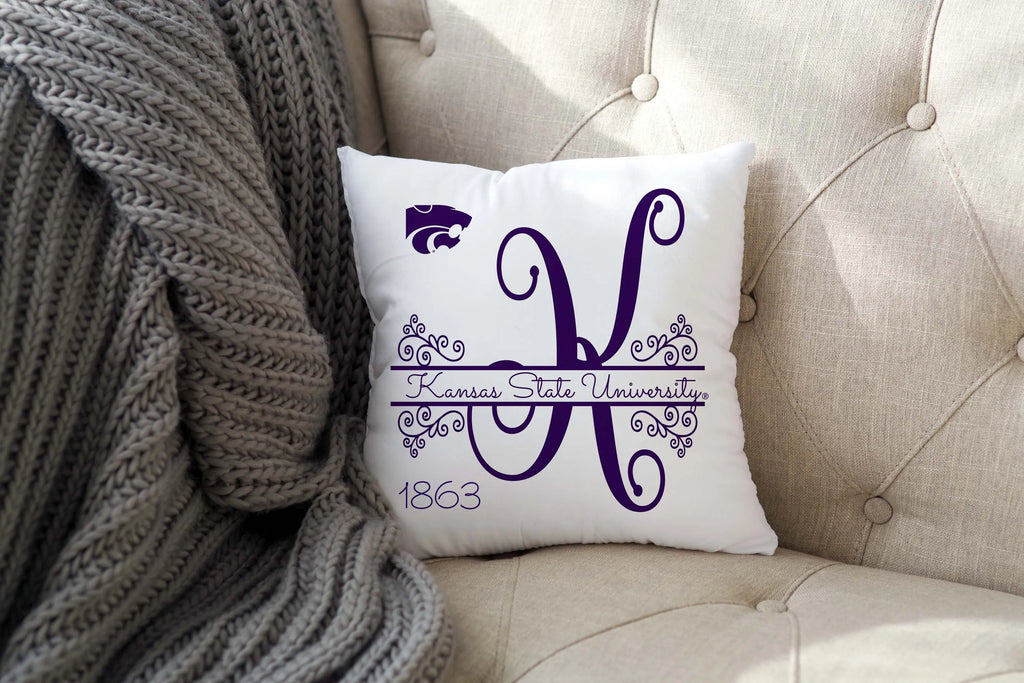 Kansas State University Pillow Cover - Monogram 18"| Custom Dorm Decor | Festive Fit Home