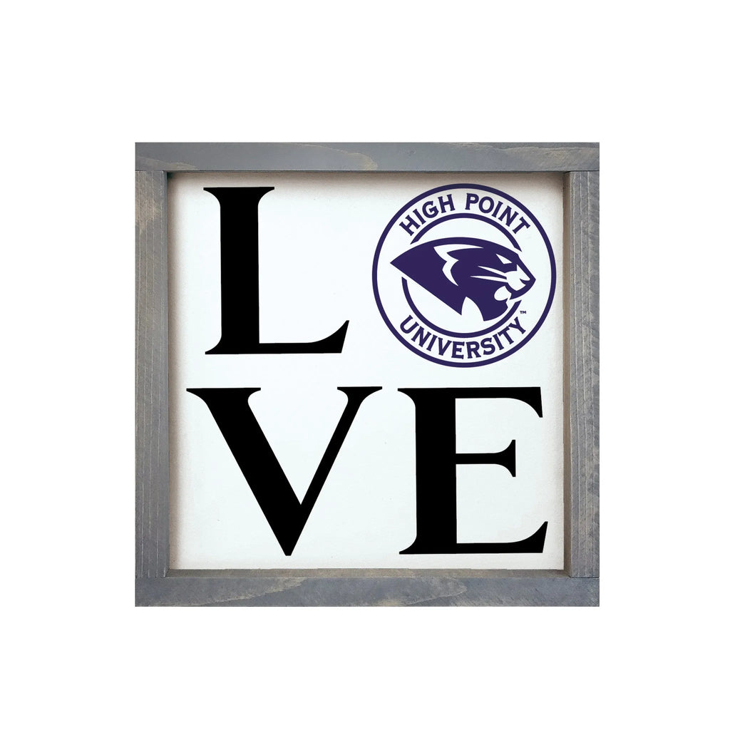 High Point University Sign - Framed Wood "LOVE" Panther Logo - 12"x12" | Festive Fit Home