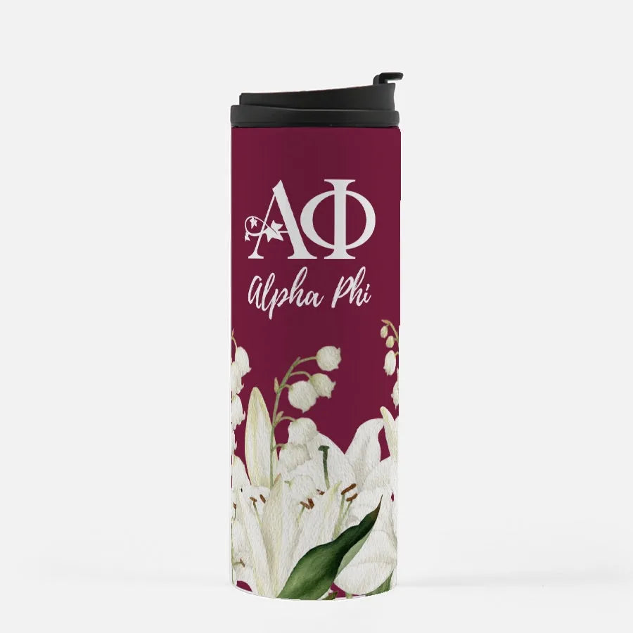 Alpha Phi Wine Lily Thermal Tumbler 16 oz. | Alpha Phi Gifts | Decor