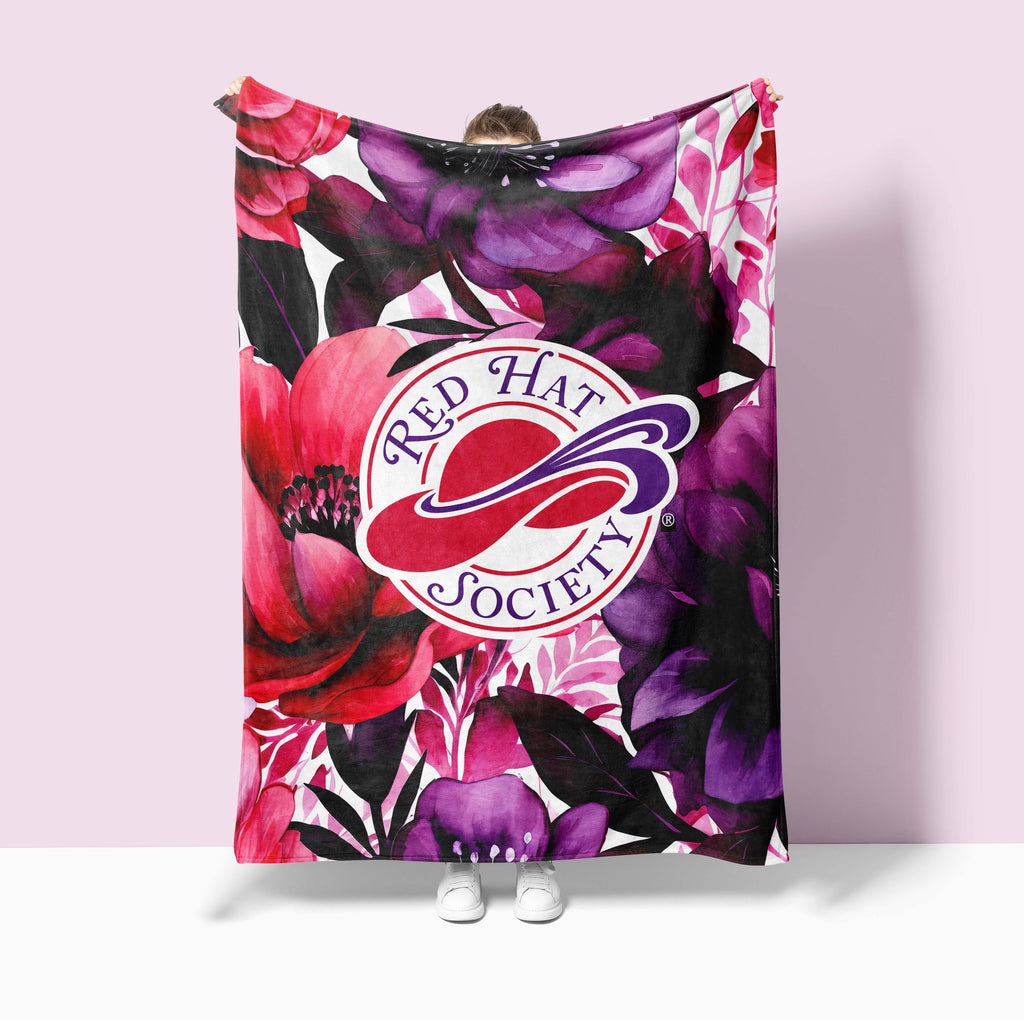 Red Hat Society Sherpa Blanket - Floral Series 1 - 60"x80" | Gift Shop