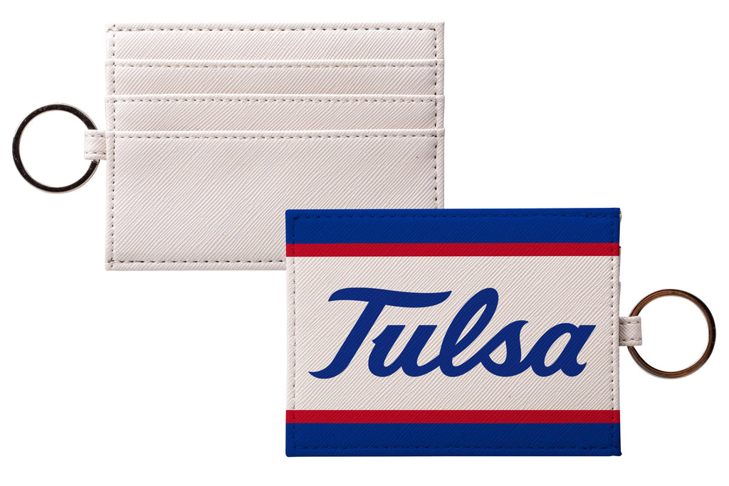 University of Tulsa Striped Key Ring Card Holder - Saffiano Leather Finish