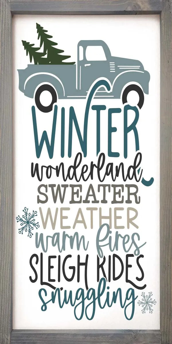 Winter Wonderland Truck - Large Farmhouse Framed Wood Sign - 12