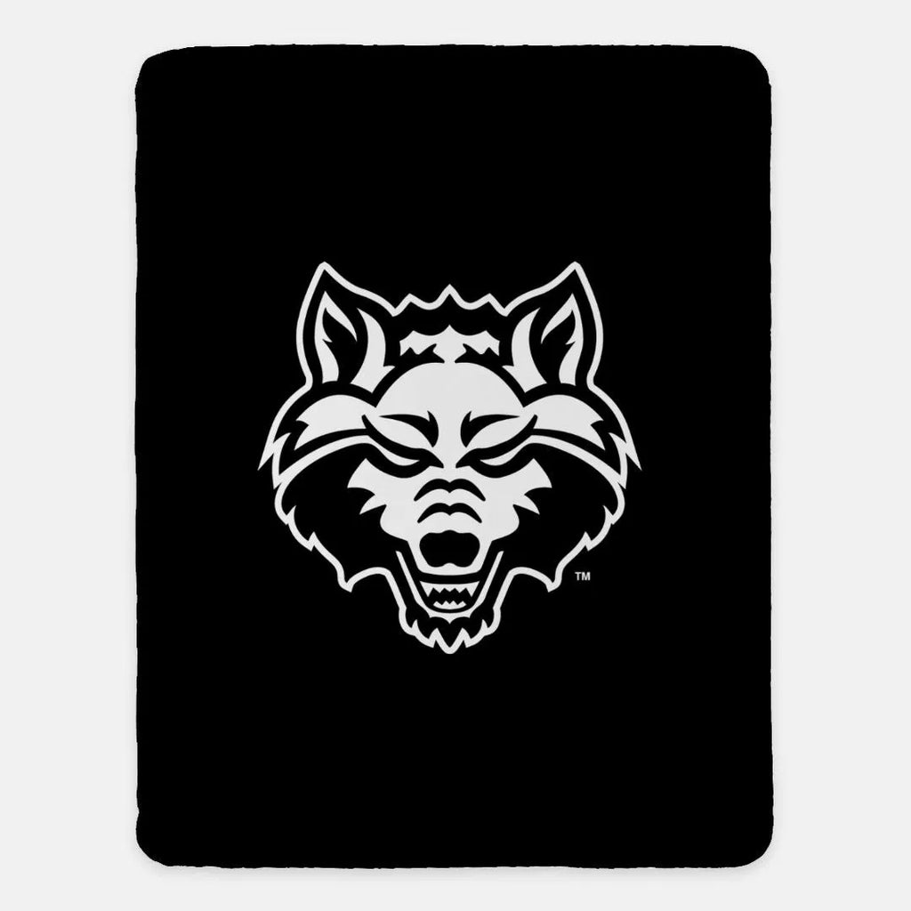 Arkansas State Sherpa Blanket - Black and White Wolf Head 60"x80" | Gift Shop | Festive Fit Home | Decor