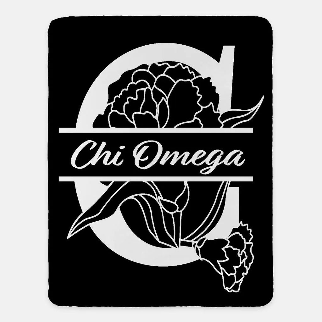 Chi Omega Blanket XL 60x80 Carnation Monogram | Custom Chi O Gifts