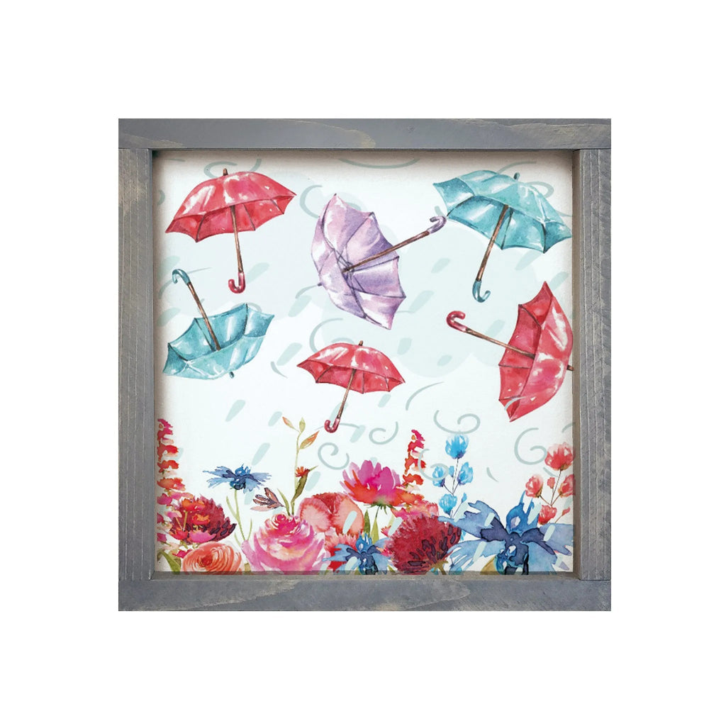 April Showers May Flowers Framed Wood Sign - 12"x12" - Festive Fit Home